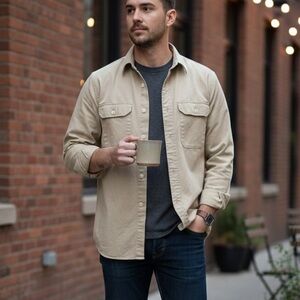 VTG Polo Ralph Lauren Heavy Twill Utility Work-shirt Jacket Tan Khaki Men's XL